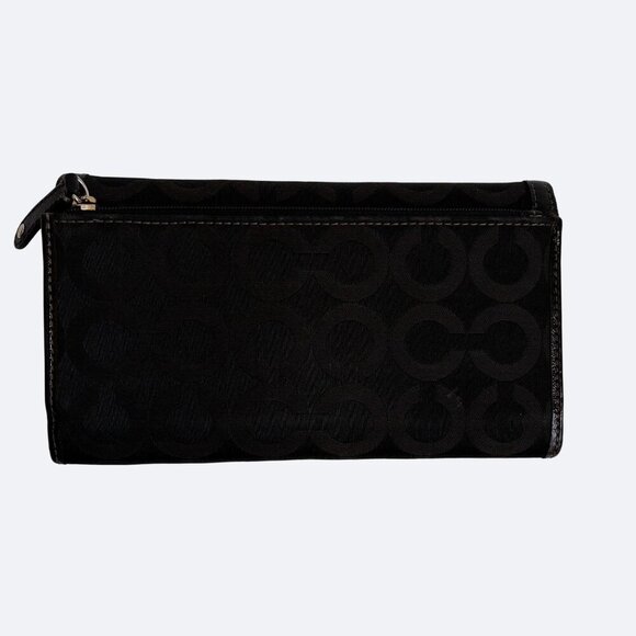 Coach Madison OP Art Sateen Checkbook Leather Wallet SV/BLACK Signature - Picture 5 of 10